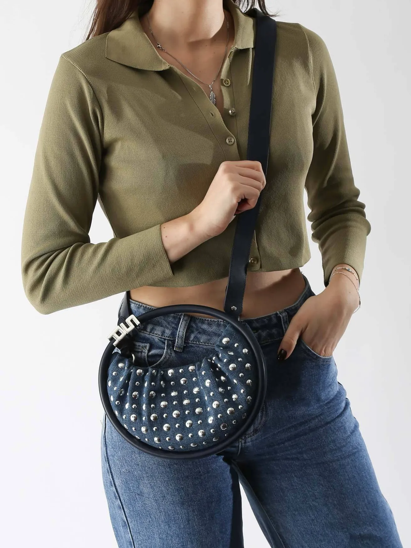 Mini sac Domino en denim et studs SONIA RYKIEL