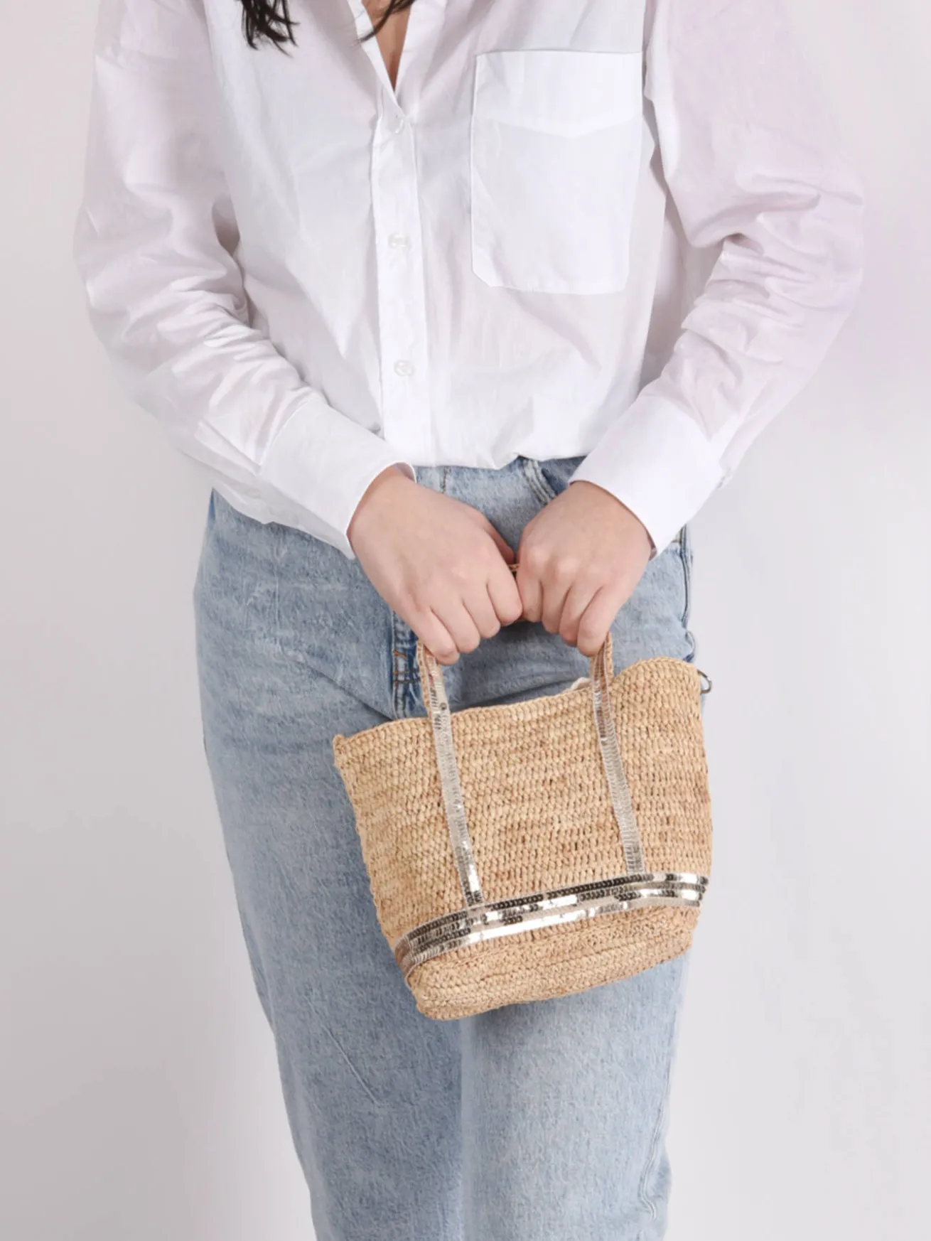 Sac bandoulière Baby Cabas raphia et paillettes VANESSA BRUNO