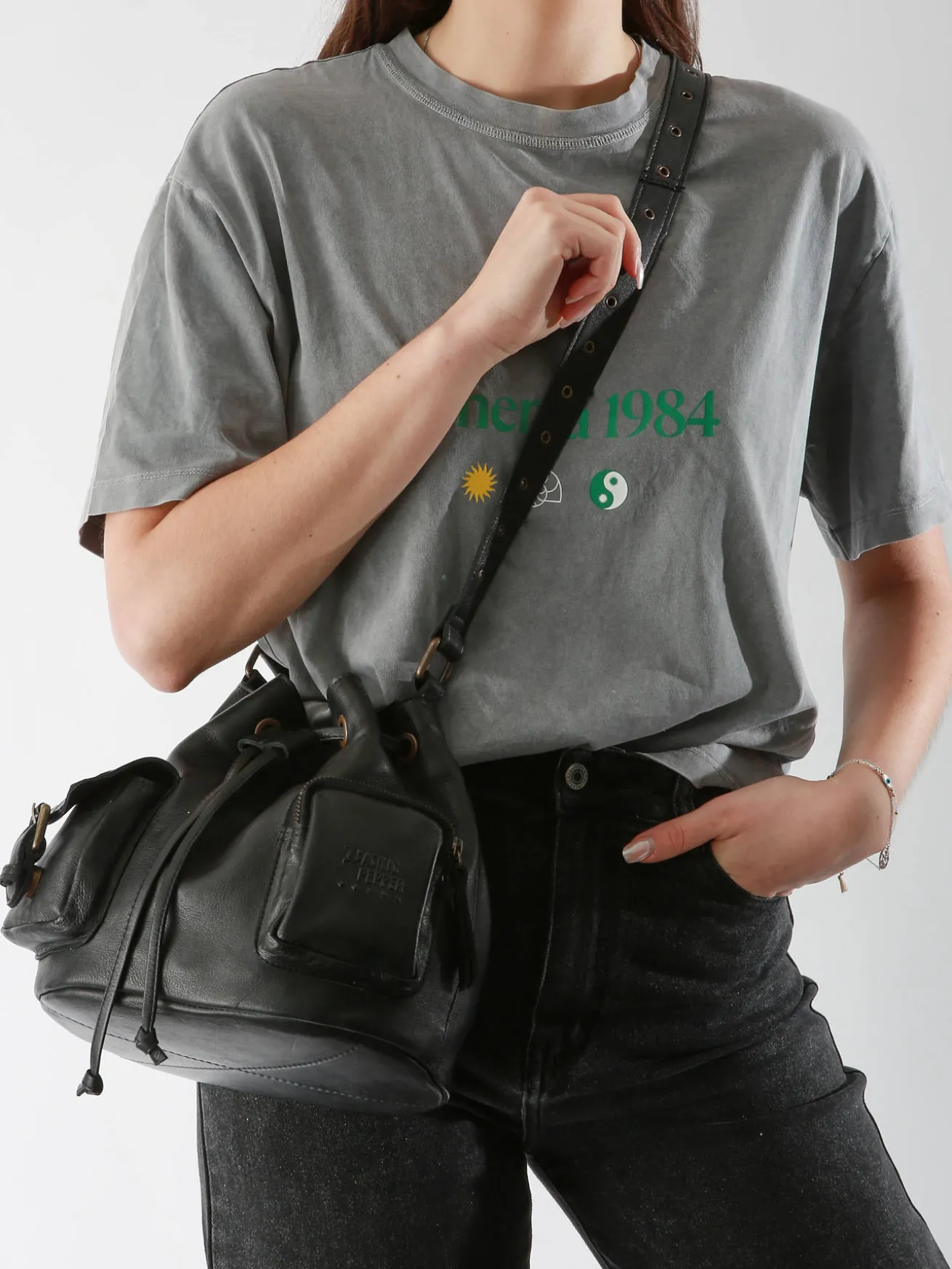 Sac bandoulière Cargo cuir BASILIC PEPPER