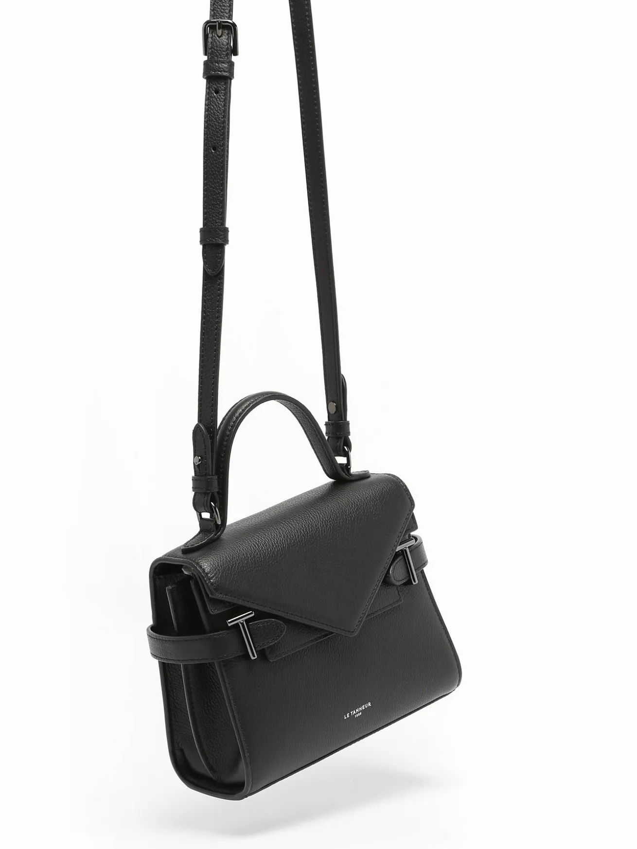 Sac bandoulière S double rabat Emilie cuir grainé LE TANNEUR