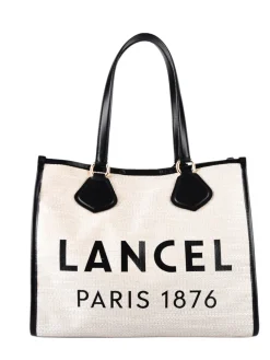 Sac Cabas d'été toile de jute et cuir LANCEL