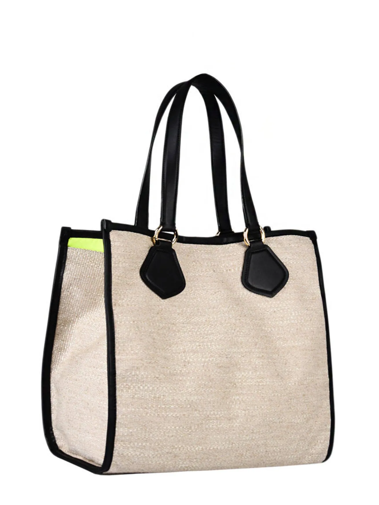 Sac Cabas d'été toile de jute et cuir LANCEL