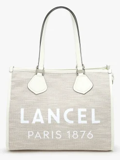 Sac Cabas d'été zippé toile de jute et cuir LANCEL