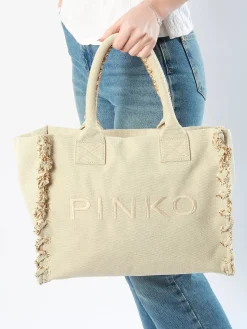 Sac porté épaule Logo shopper coton PINKO