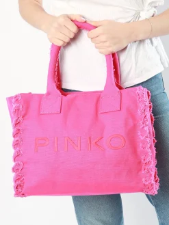 Sac porté épaule Logo shopper coton PINKO