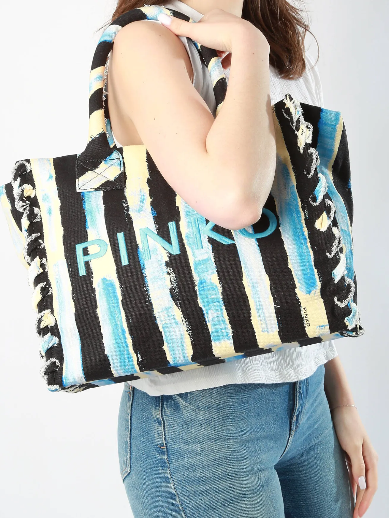 Sac porté épaule Logo shopper coton PINKO