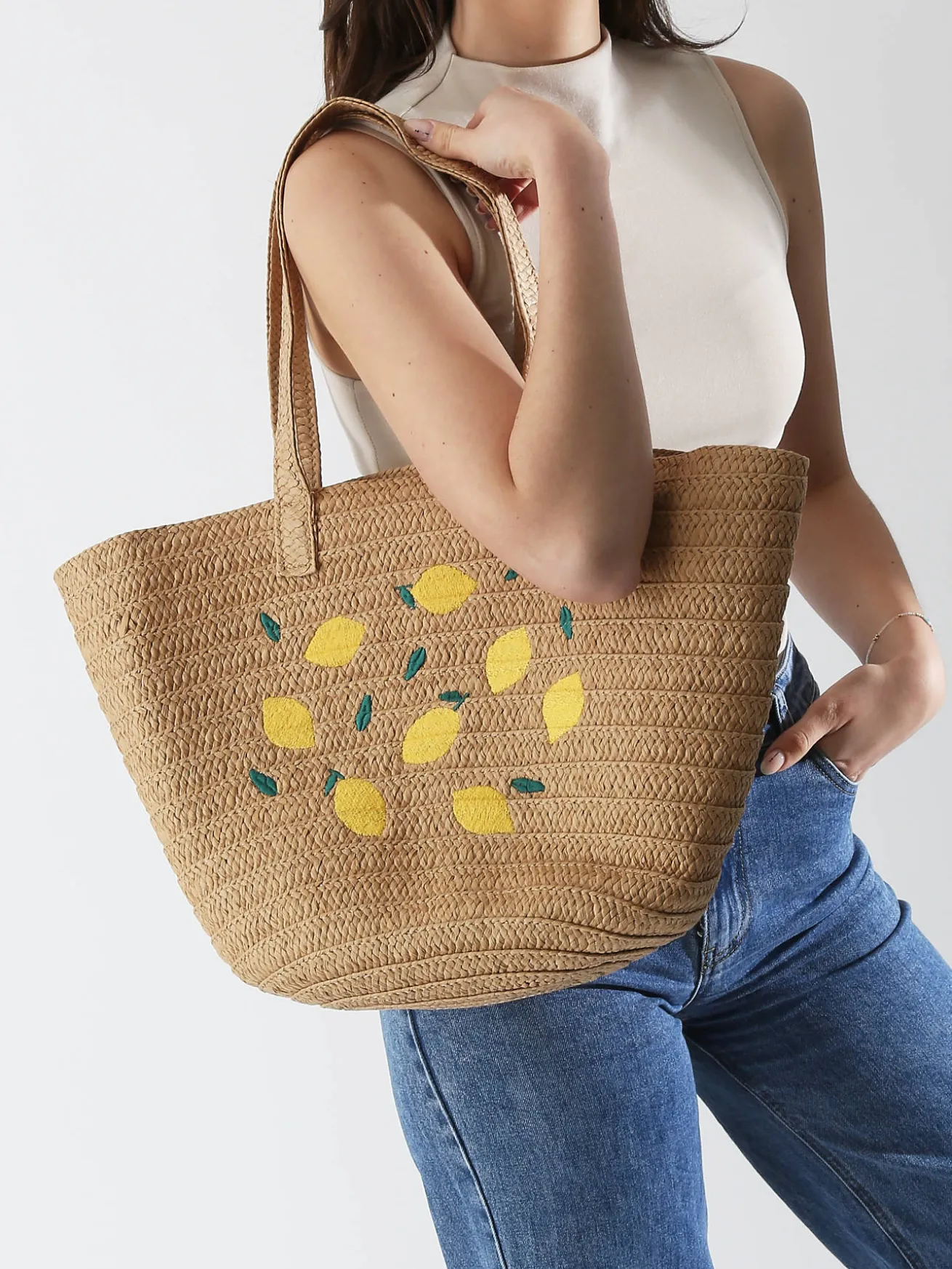 Sac porté épaule Luisa raphia PIECES
