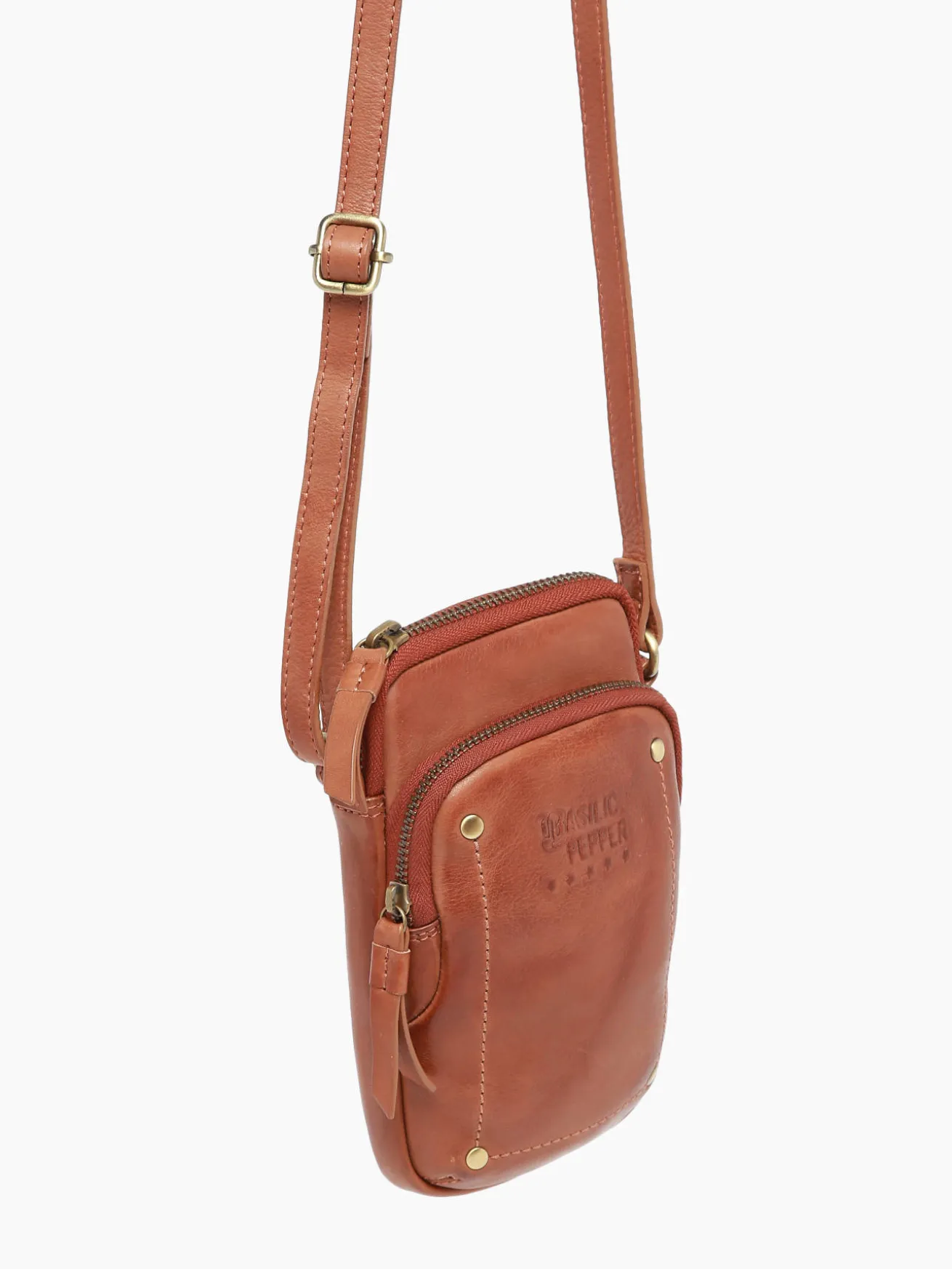 Étui téléphone et bandoulière cuir BASILIC PEPPER